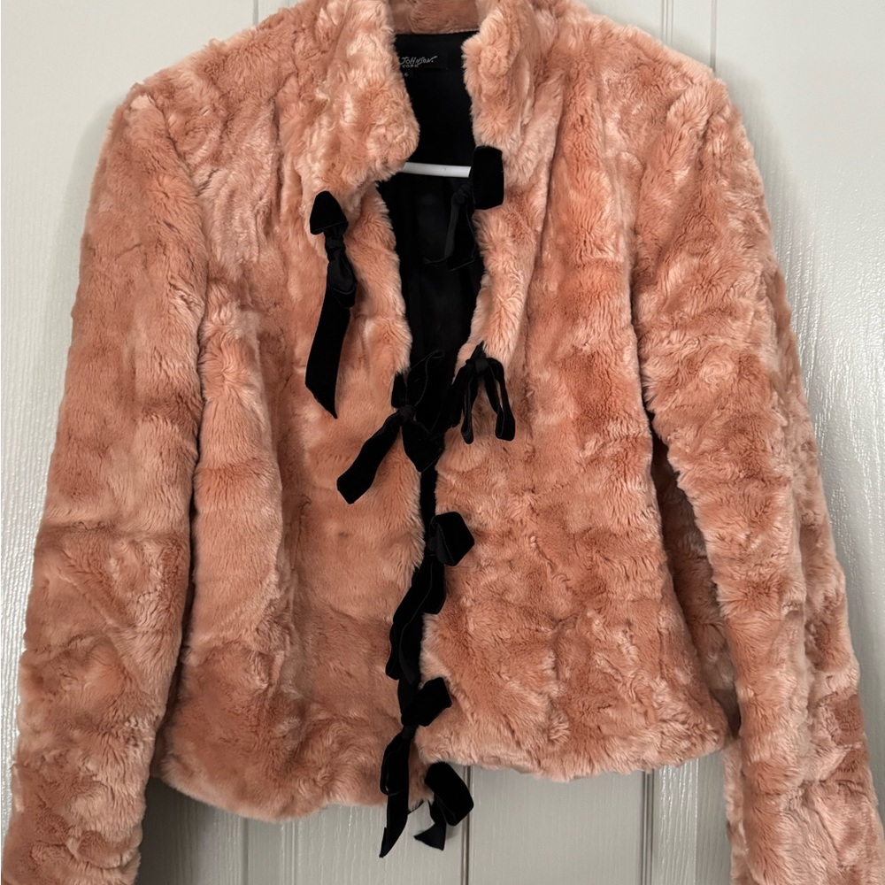 Betsey Johnson Pink Teddy Jacket with Black Ties